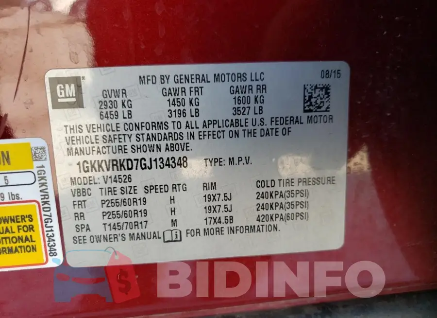 1GKKVRKD7GJ134348 Photo# 13