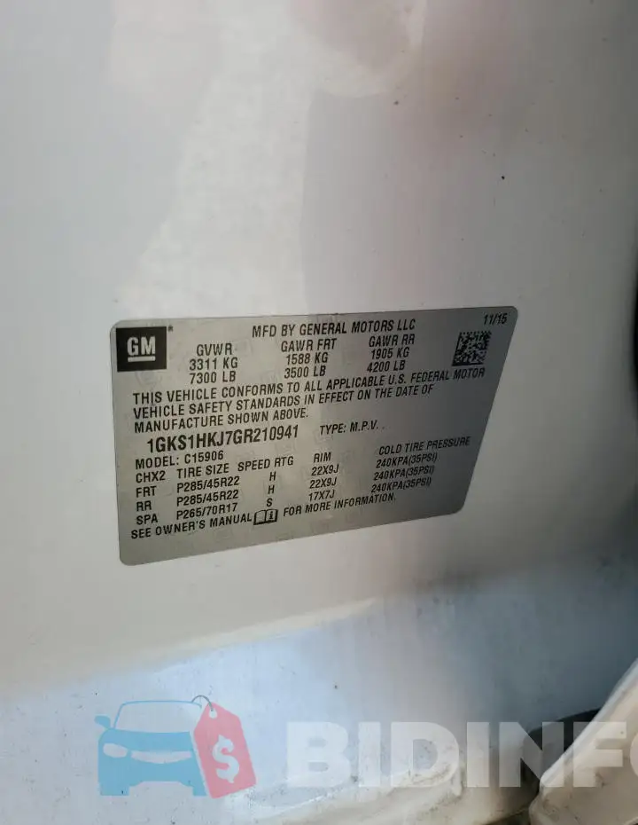 1GKS1HKJ7GR210941 Photo# 14
