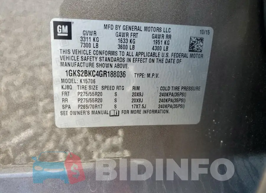 1GKS2BKC4GR188036 Photo# 13
