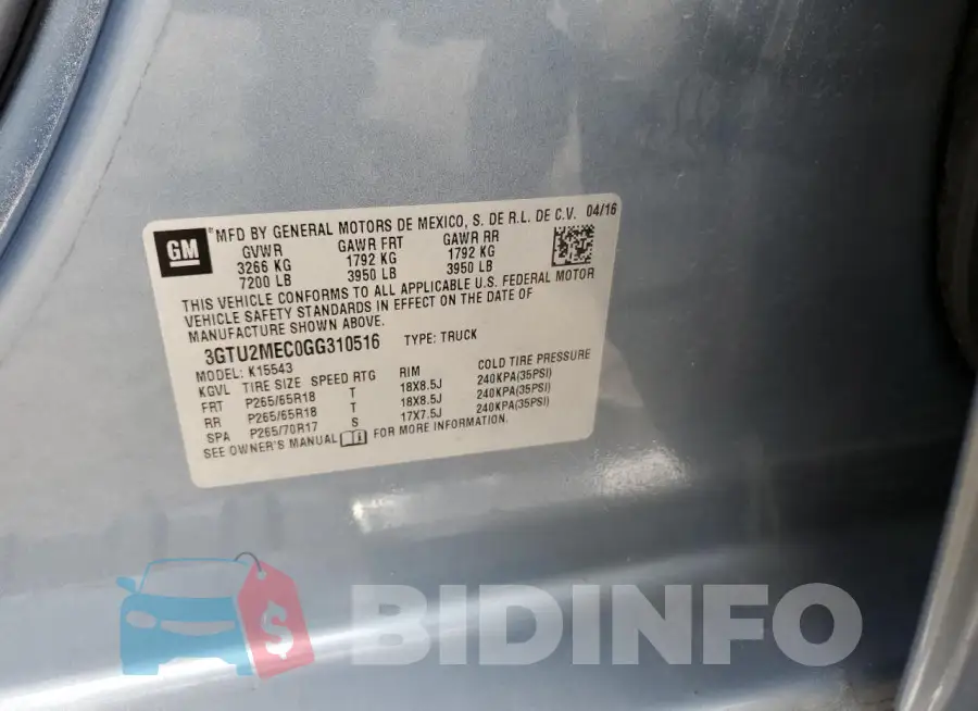 3GTU2MEC0GG310516 Photo# 12