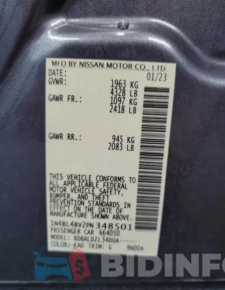 1N4BL4BV2PN348501 Photo# 12