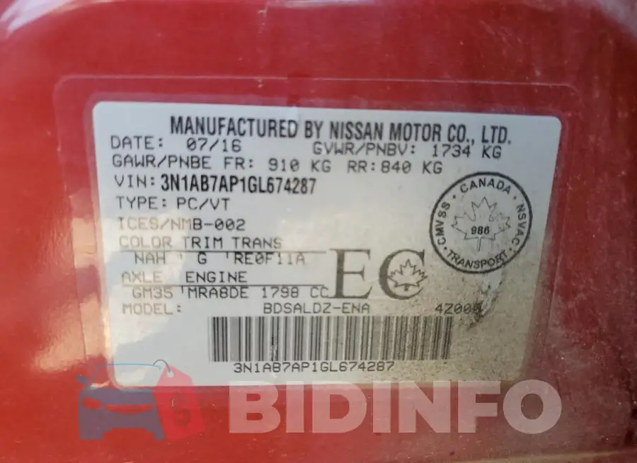 3N1AB7AP1GL674287 Photo# 12