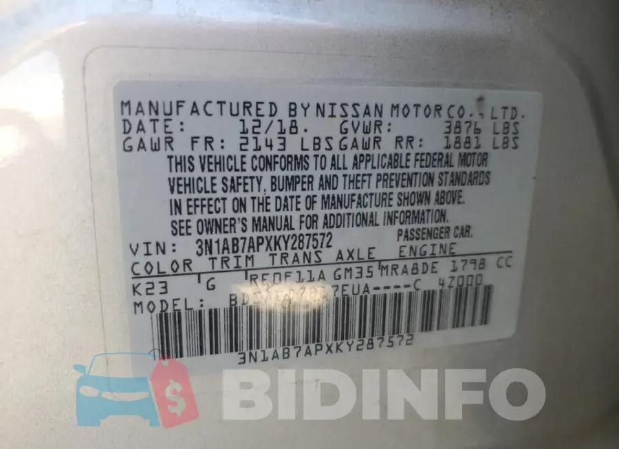 3N1AB7APXKY287572 Photo# 13