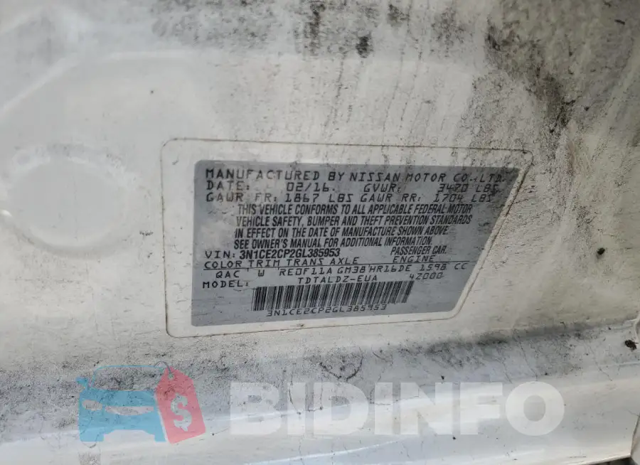 3N1CE2CP2GL385953 Photo# 12