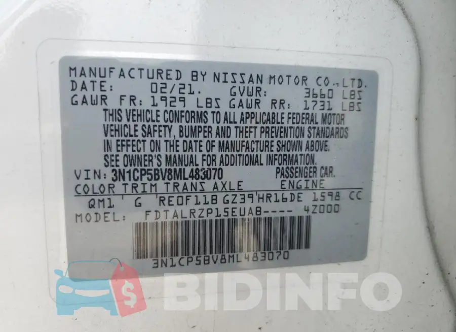3N1CP5BV8ML483070 Photo# 13