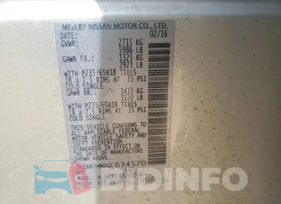 5N1AR2MMXGC634570 Photo# 13