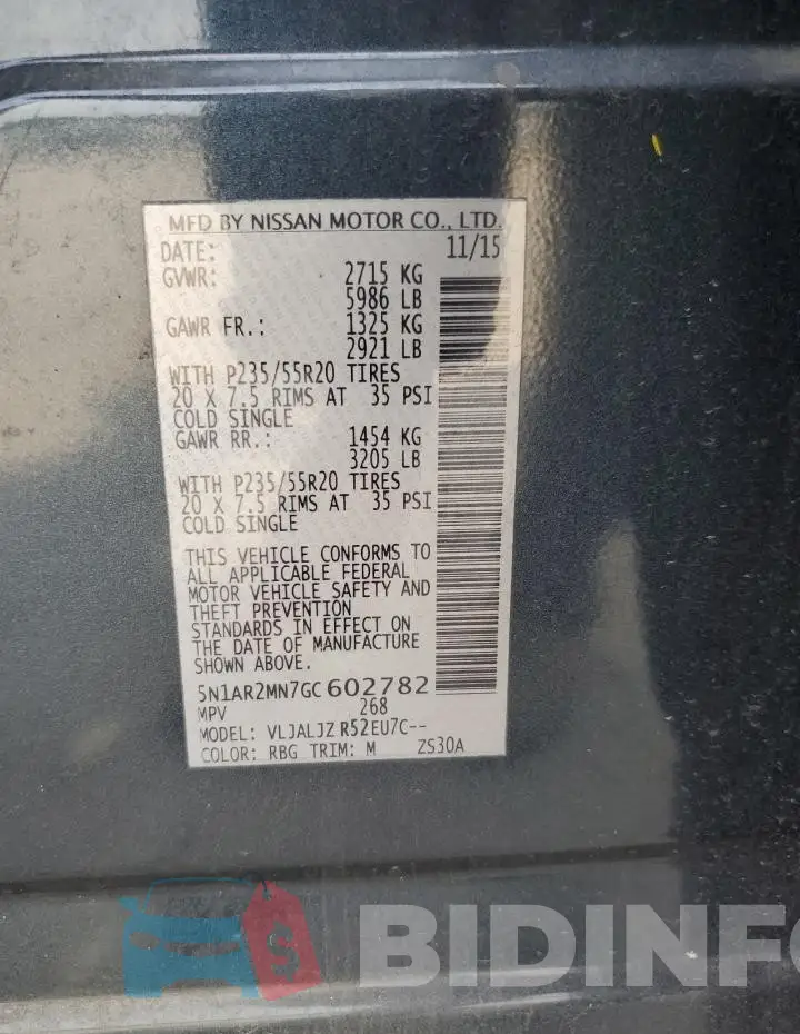 5N1AR2MN7GC602782 Photo# 13