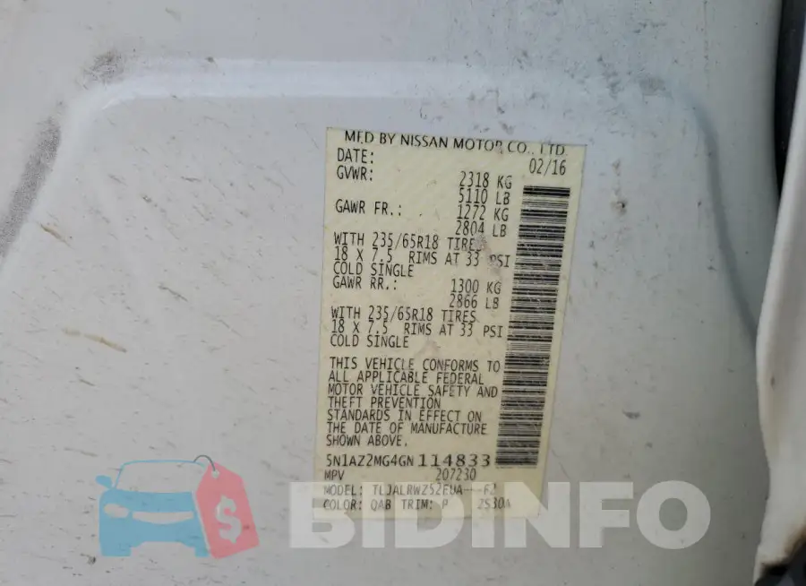 5N1AZ2MG4GN114833 Photo# 13