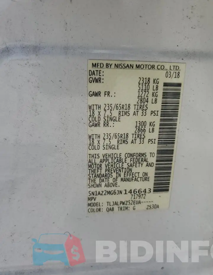 5N1AZ2MG6JN146643 Photo# 13