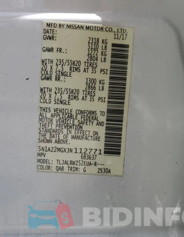 5N1AZ2MGXJN112771 Photo# 13