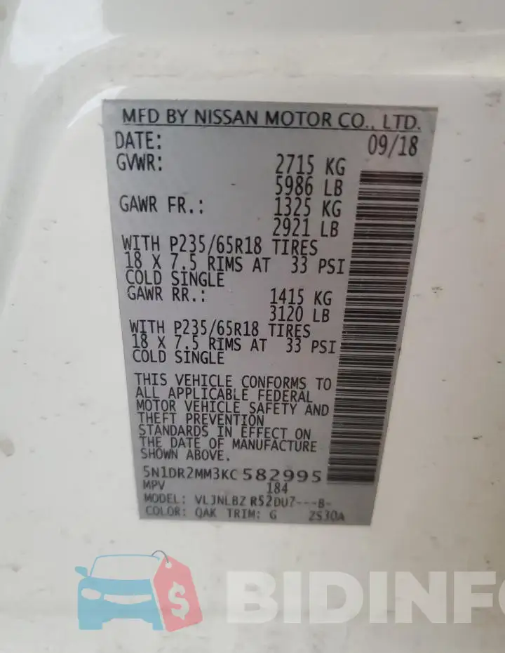 5N1DR2MM3KC582995 Photo# 13