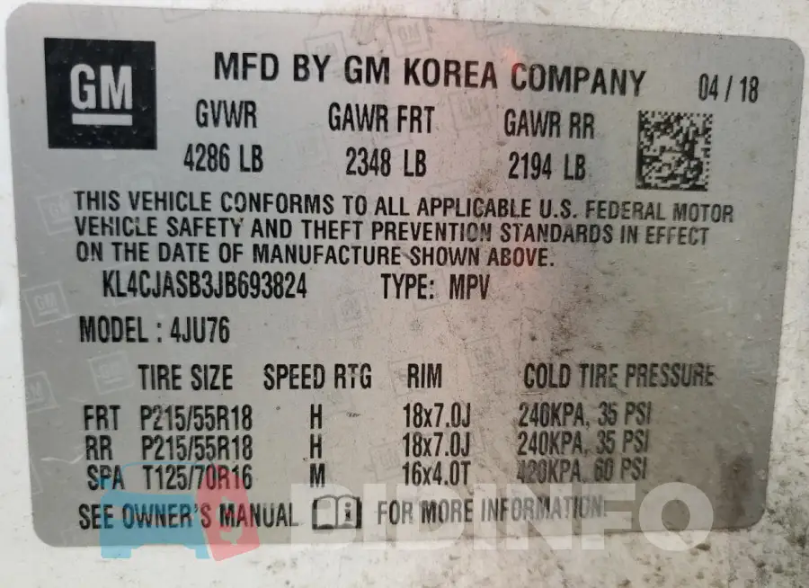 KL4CJASB3JB693824 Photo# 12