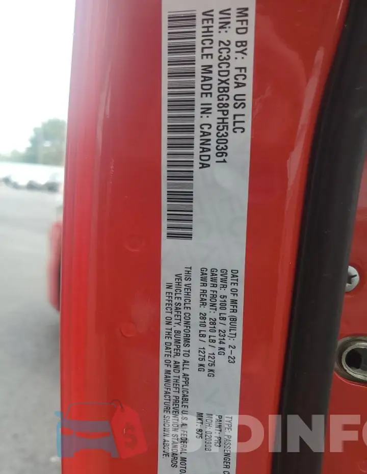 2C3CDXBG8PH530361 Photo# 12