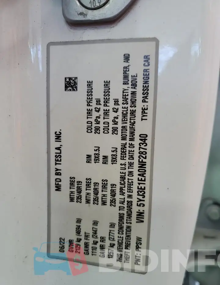 5YJ3E1EA0NF287340 Photo# 12