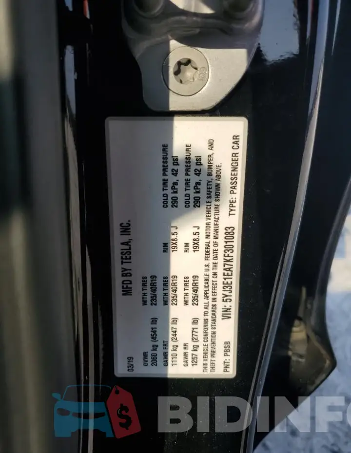 5YJ3E1EA7KF301083 Photo# 12