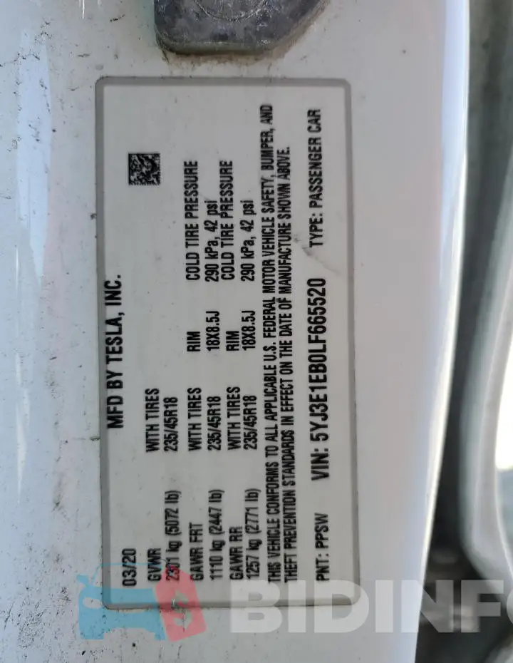 5YJ3E1EB0LF665520 Photo# 12