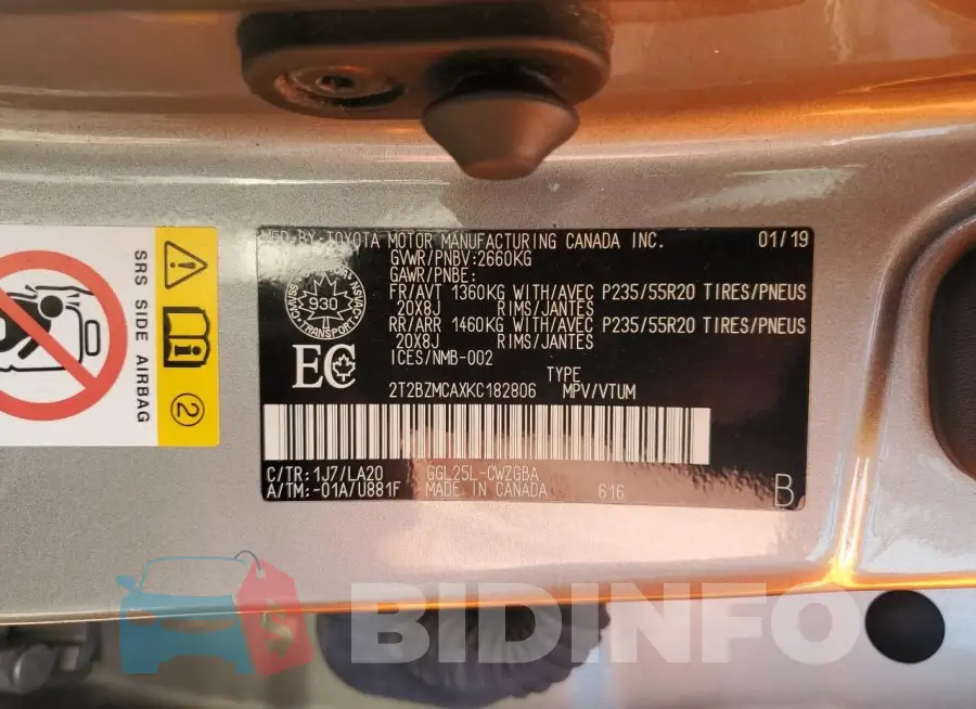 2T2BZMCAXKC182806 Photo# 14