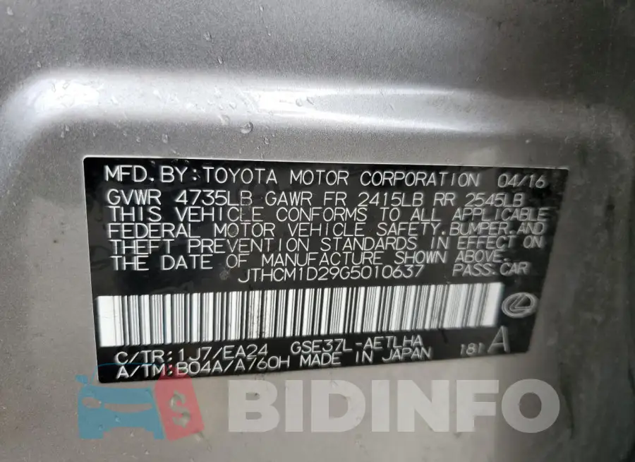 JTHCM1D29G5010637 Photo# 12