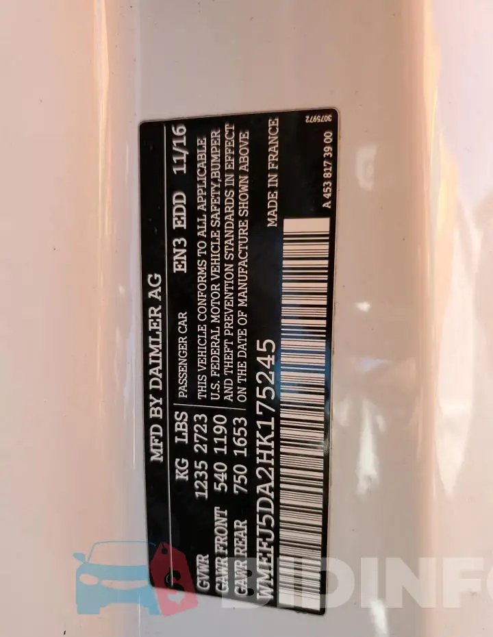 WMEFJ5DA2HK175245 Photo# 12