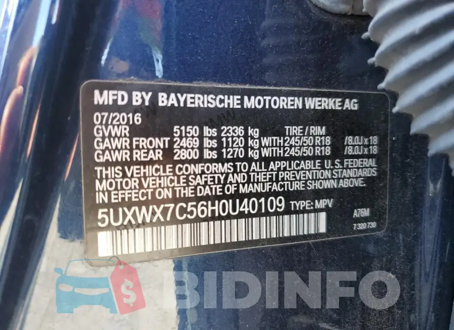 5UXWX7C56H0U40109 Photo# 13