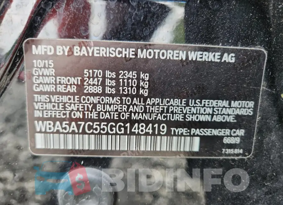 WBA5A7C55GG148419 Photo# 12