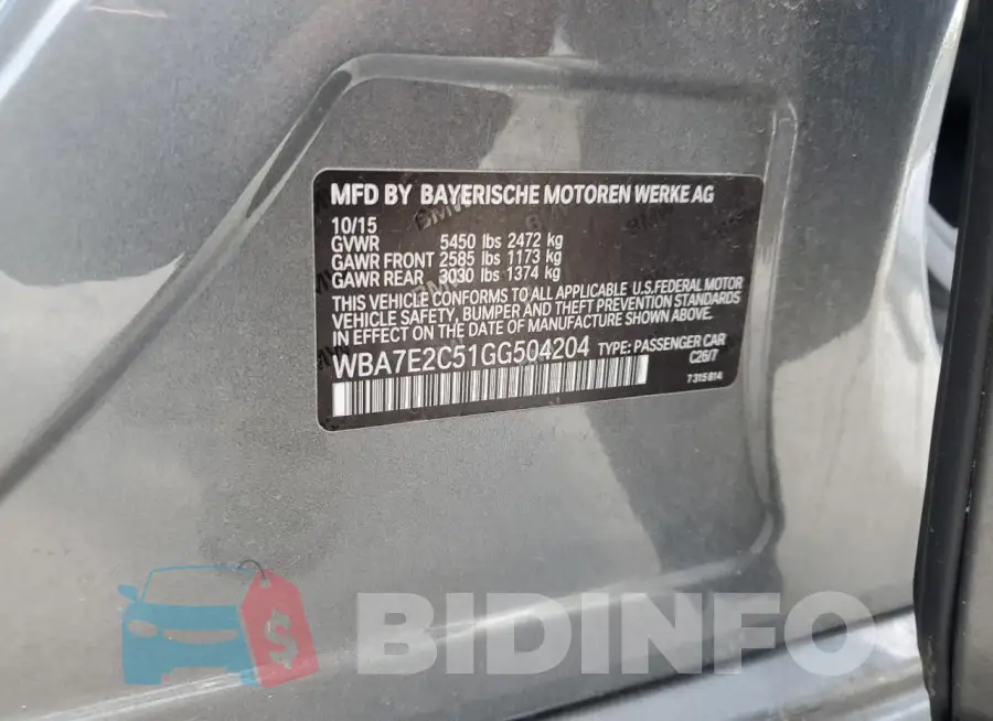 WBA7E2C51GG504204 Photo# 12