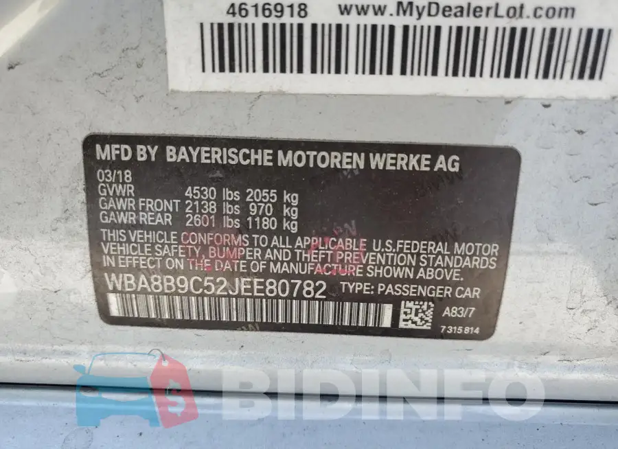 WBA8B9C52JEE80782 Photo# 12