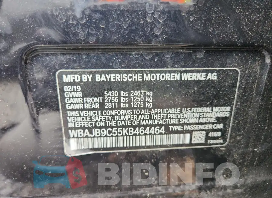 WBAJB9C55KB464464 Photo# 12