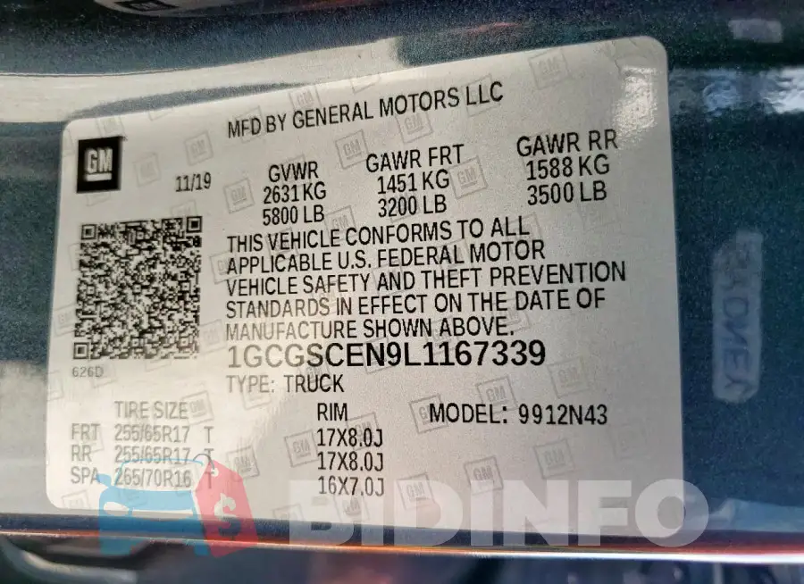 1GCGSCEN9L1167339 Photo# 13