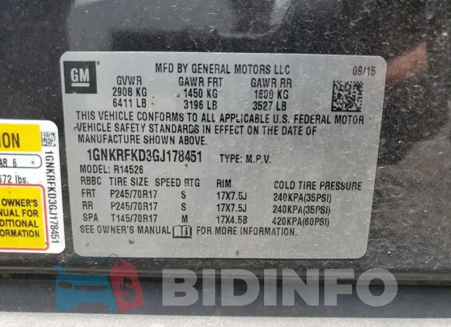 1GNKRFKD3GJ178451 Photo# 13