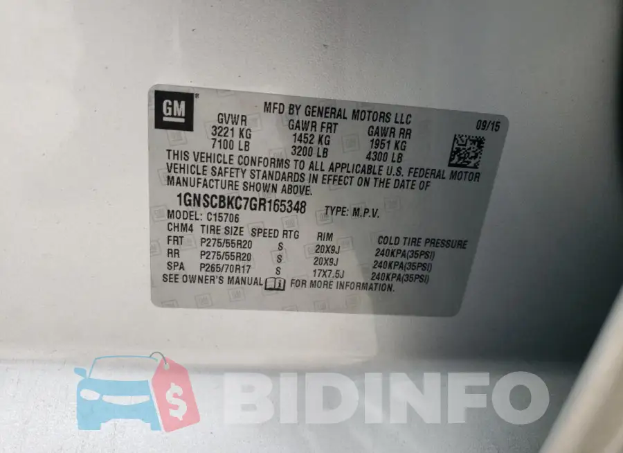 1GNSCBKC7GR165348 Photo# 14