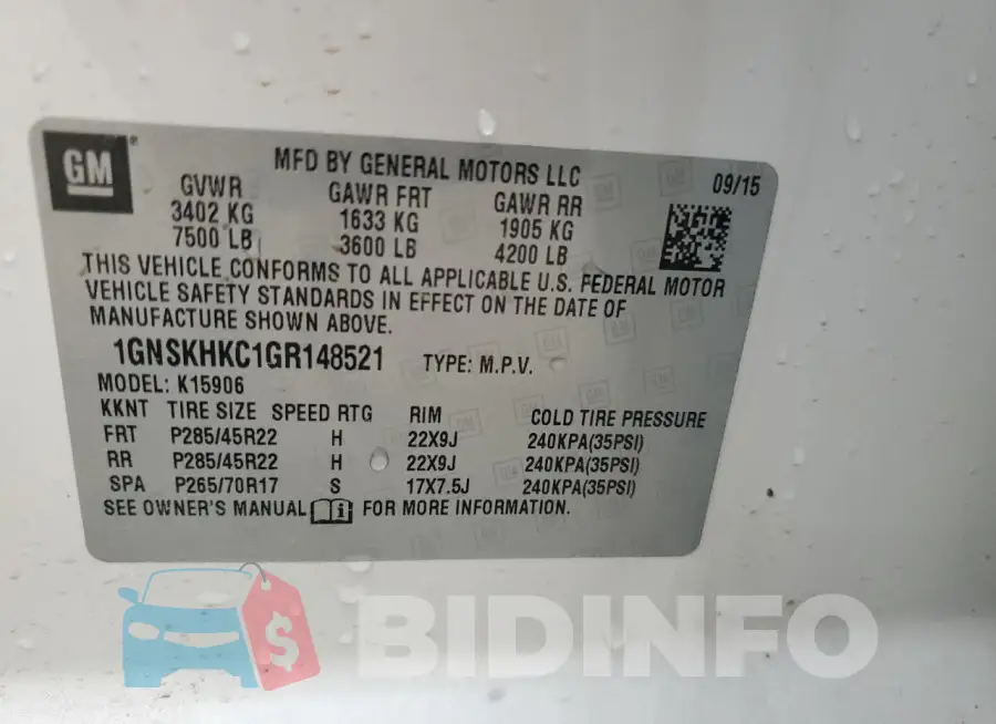 1GNSKHKC1GR148521 Photo# 13