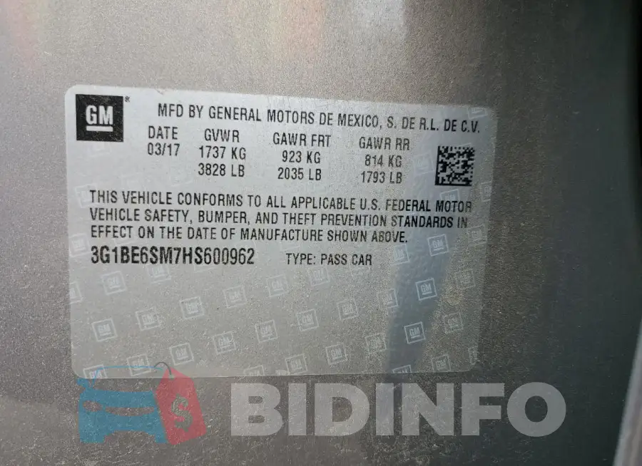 3G1BE6SM7HS600962 Photo# 13