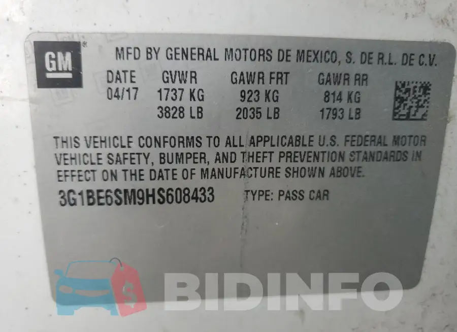 3G1BE6SM9HS608433 Photo# 12