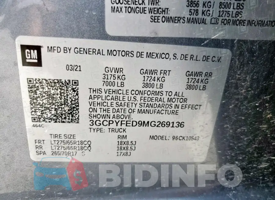 3GCPYFED9MG269136 Photo# 12