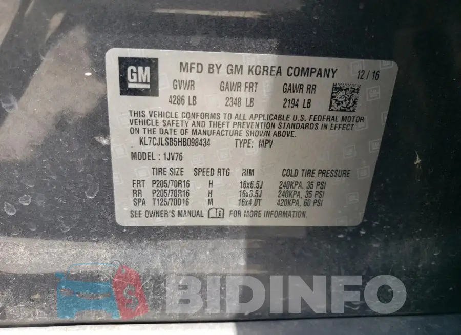KL7CJLSB5HB098434 Photo# 14