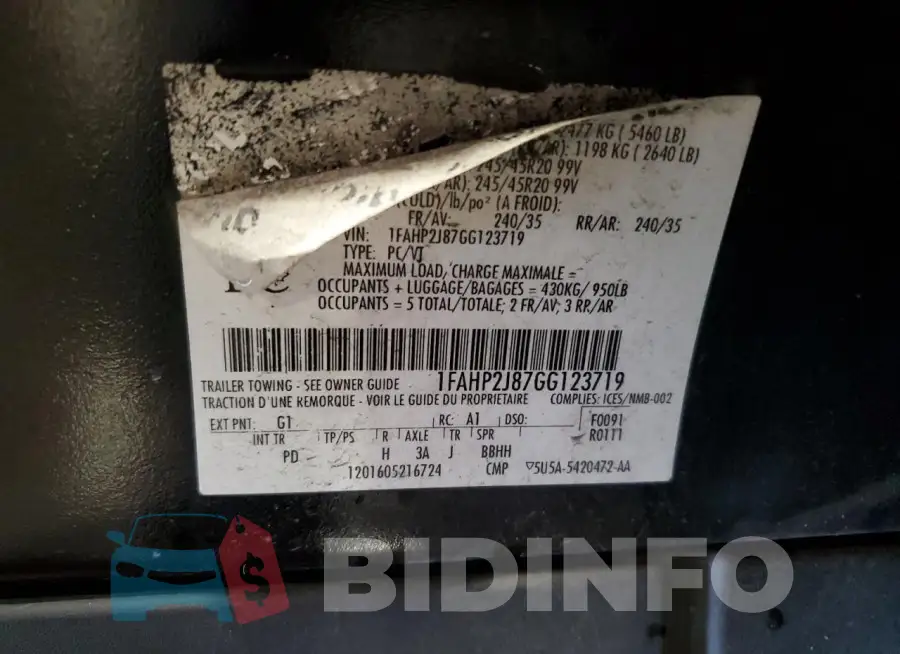 1FAHP2J87GG123719 Photo# 12