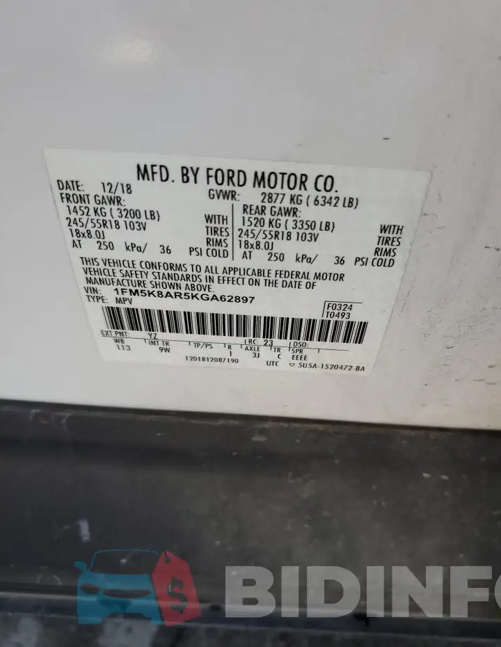 1FM5K8AR5KGA62897 Photo# 13