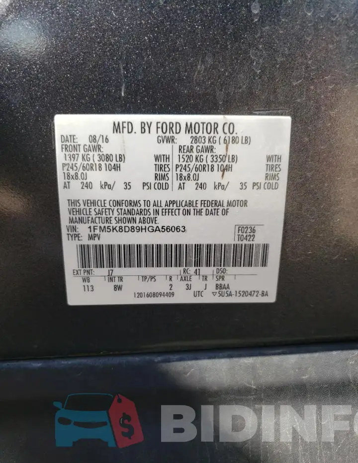 1FM5K8D89HGA56063 Photo# 12