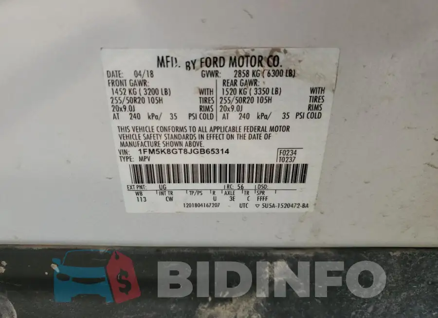 1FM5K8GT8JGB65314 Photo# 14