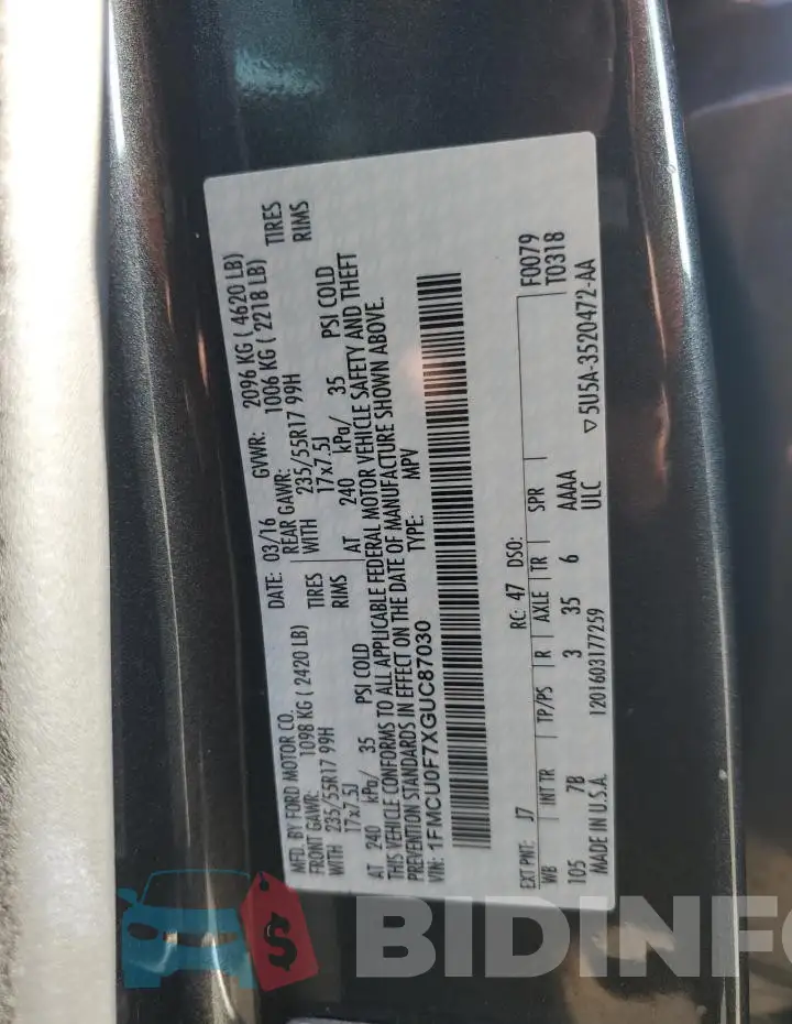 1FMCU0F7XGUC87030 Photo# 13