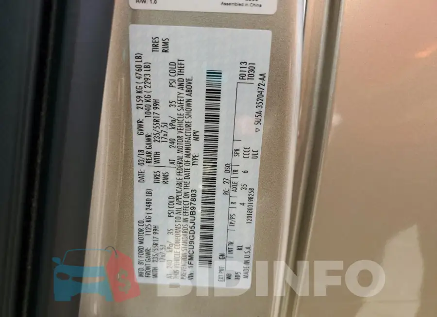 1FMCU9GD5JUB97803 Photo# 13