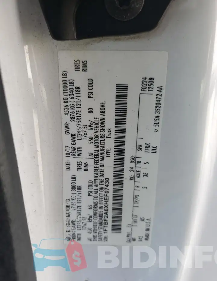 1FTBF2A6XHEF07430 Photo# 13