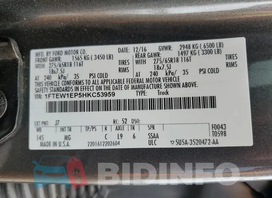 1FTEW1EP5HKC53959 Photo# 12