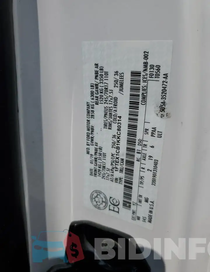 1FTEX1CB1KKC80314 Photo# 13