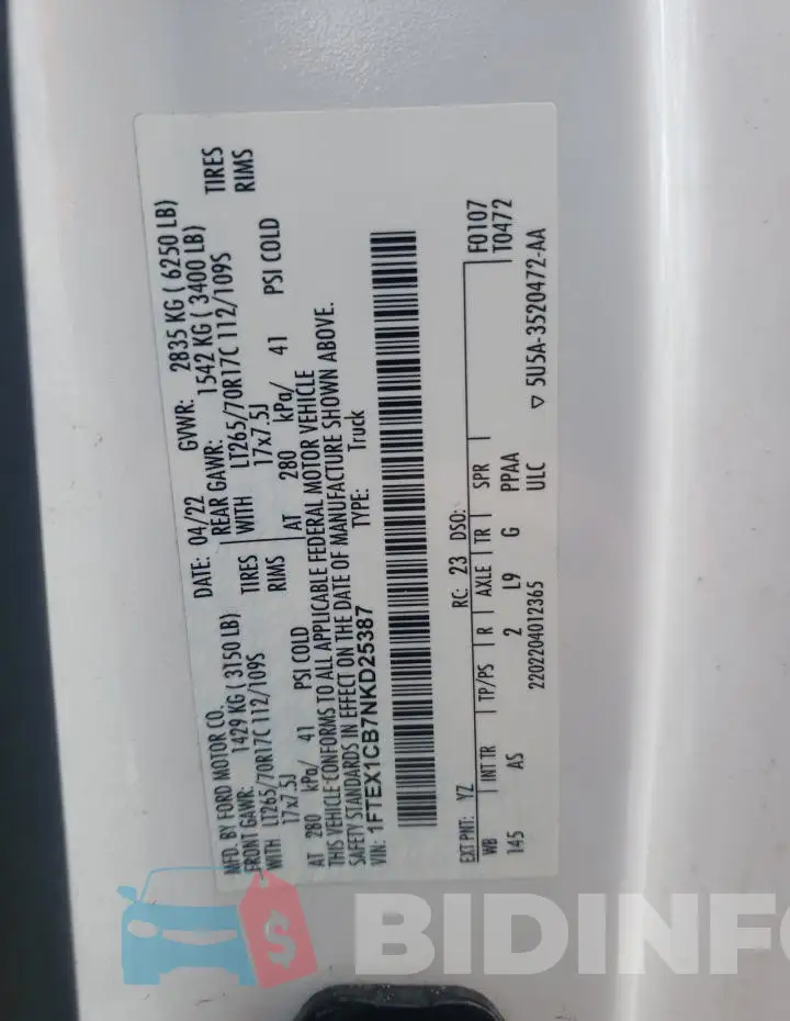 1FTEX1CB7NKD25387 Photo# 13