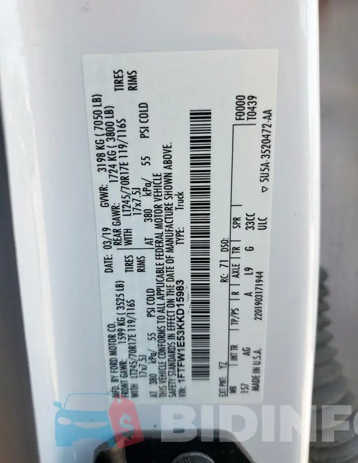 1FTFW1E53KKD15983 Photo# 12