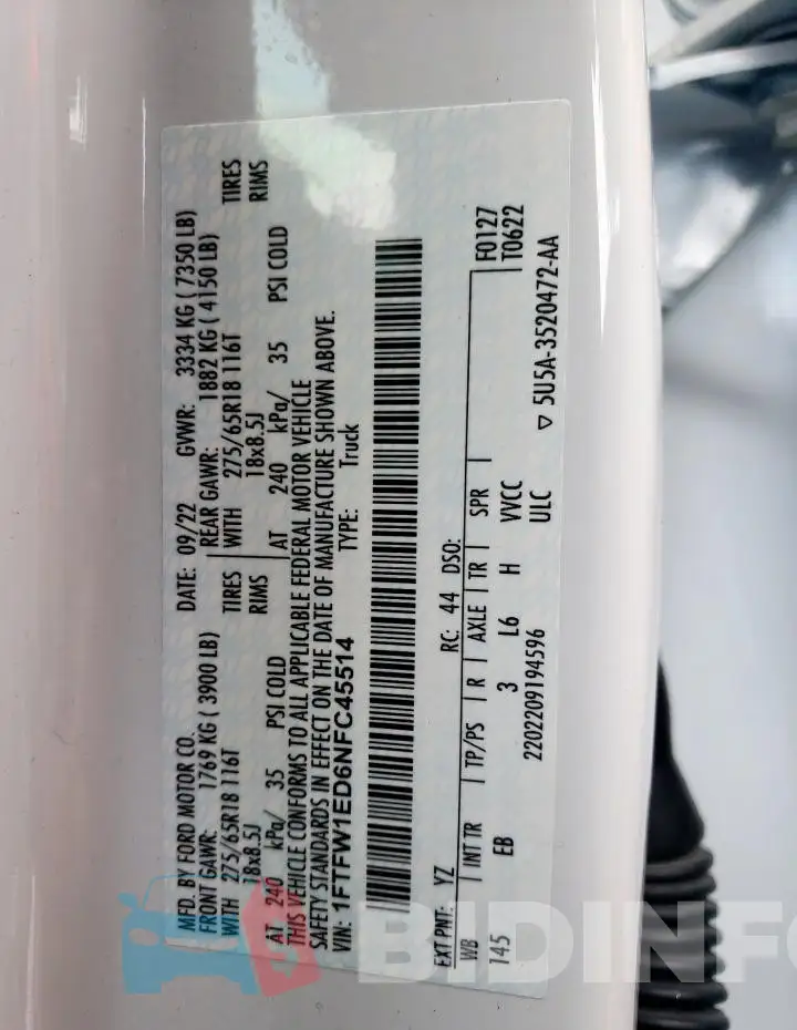 1FTFW1ED6NFC45514 Photo# 12