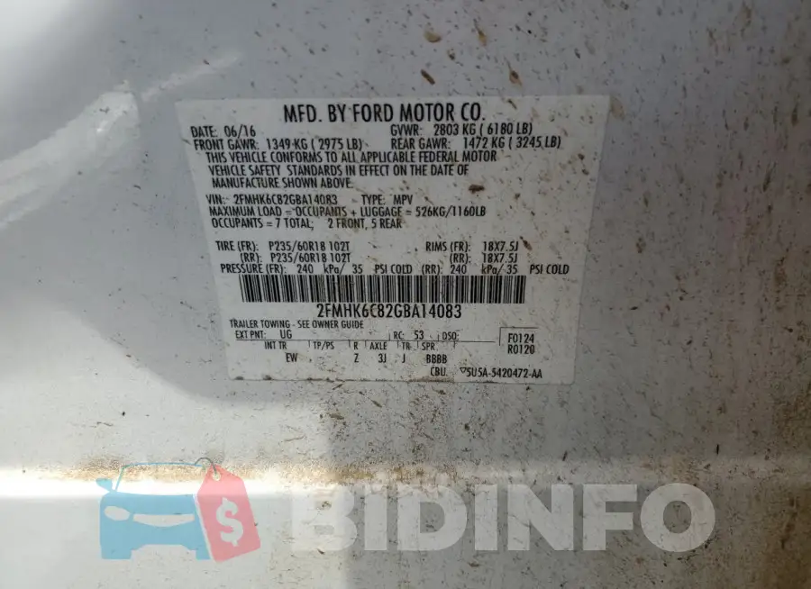 2FMHK6C82GBA14083 Photo# 13