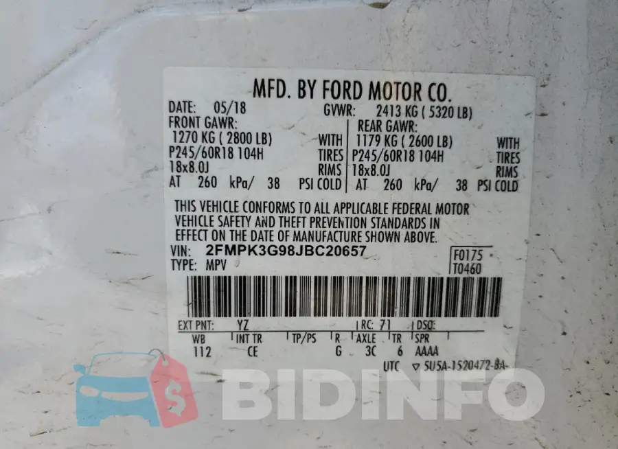 2FMPK3G98JBC20657 Photo# 13